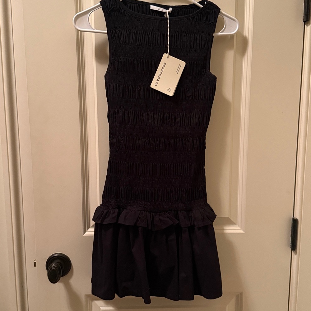 Peppermayo Black Textured Dress with Ruffle Detail